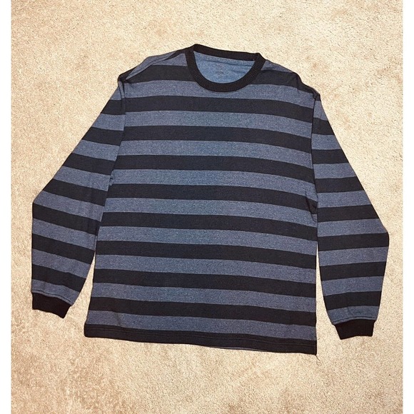 Vintage Van Heusen Studio Sweater Striped Navy Blue Crew Neck Men’s Size Large - Picture 1 of 3
